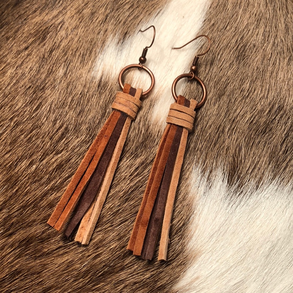 New! Handmade Leather Tassel Earrings